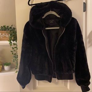 Black furry puffer coat - size S/M